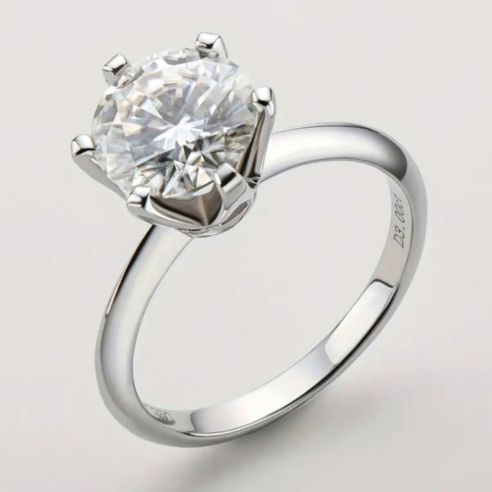 Moissanite Diamond Solitaire Engagement Ring 925 Sterling Silver Band